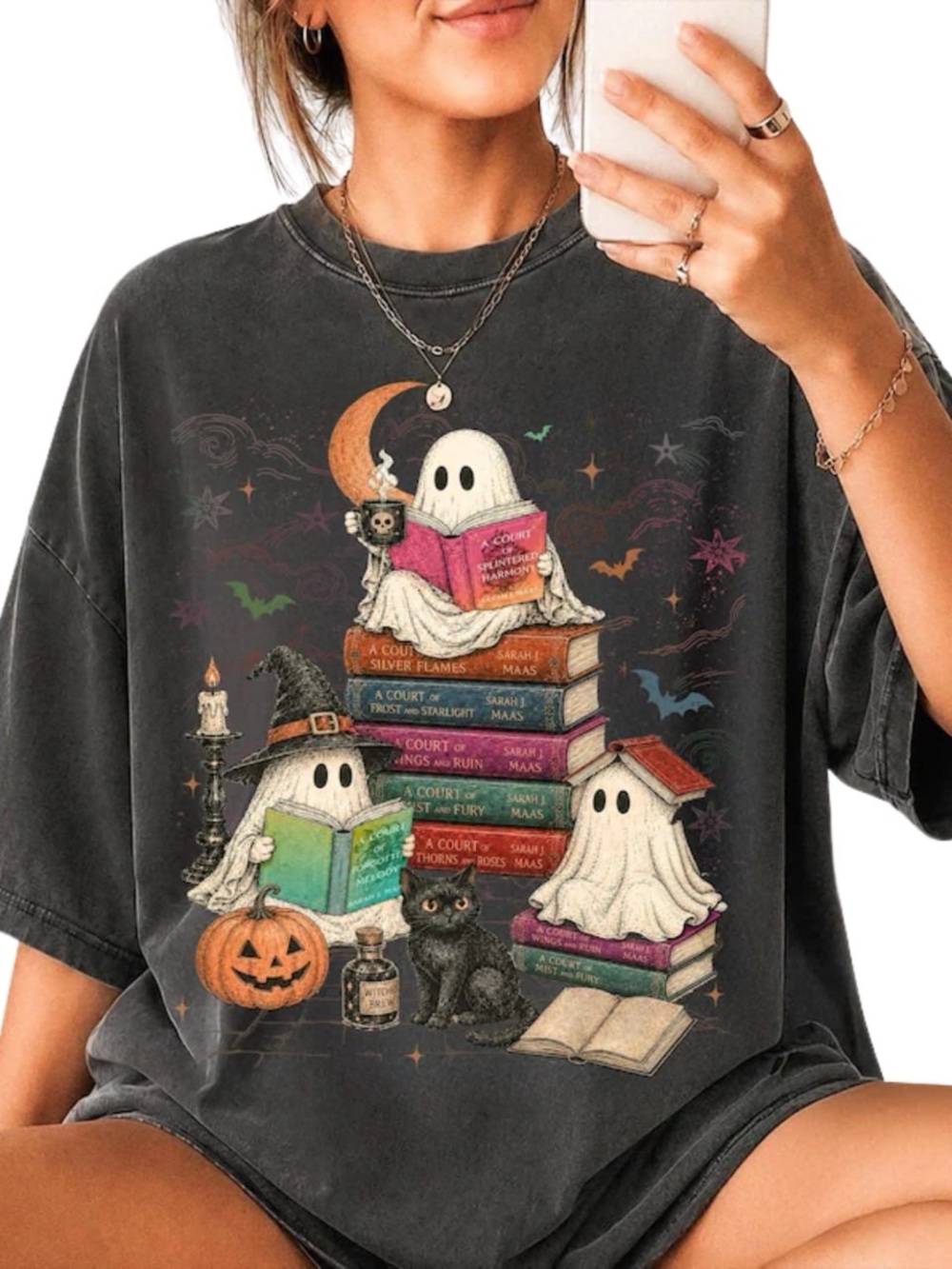 Comfort Colors Pepper Halloween Reading Ghosts Graphic Tee